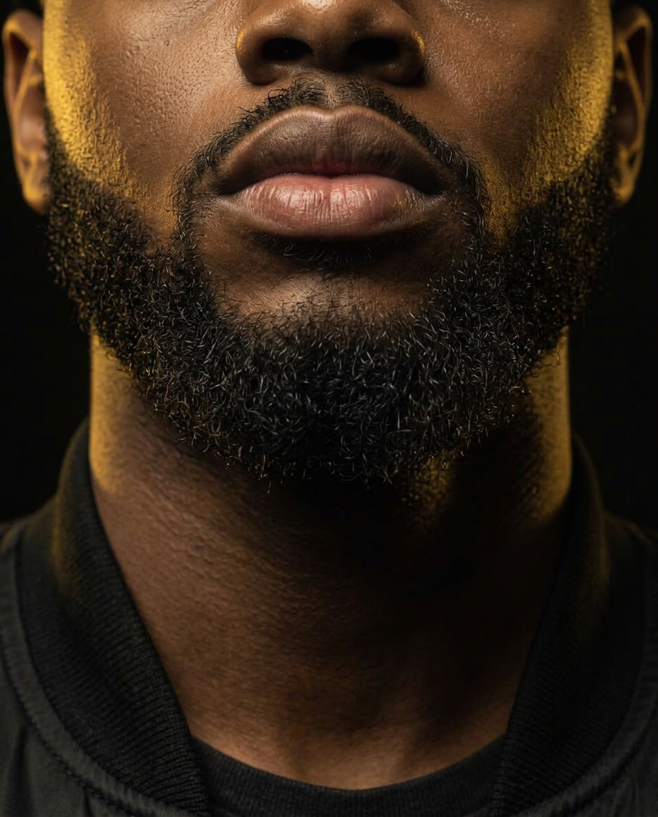 Close up of a neatly shaped beard with a crisp neckline and healthy shine